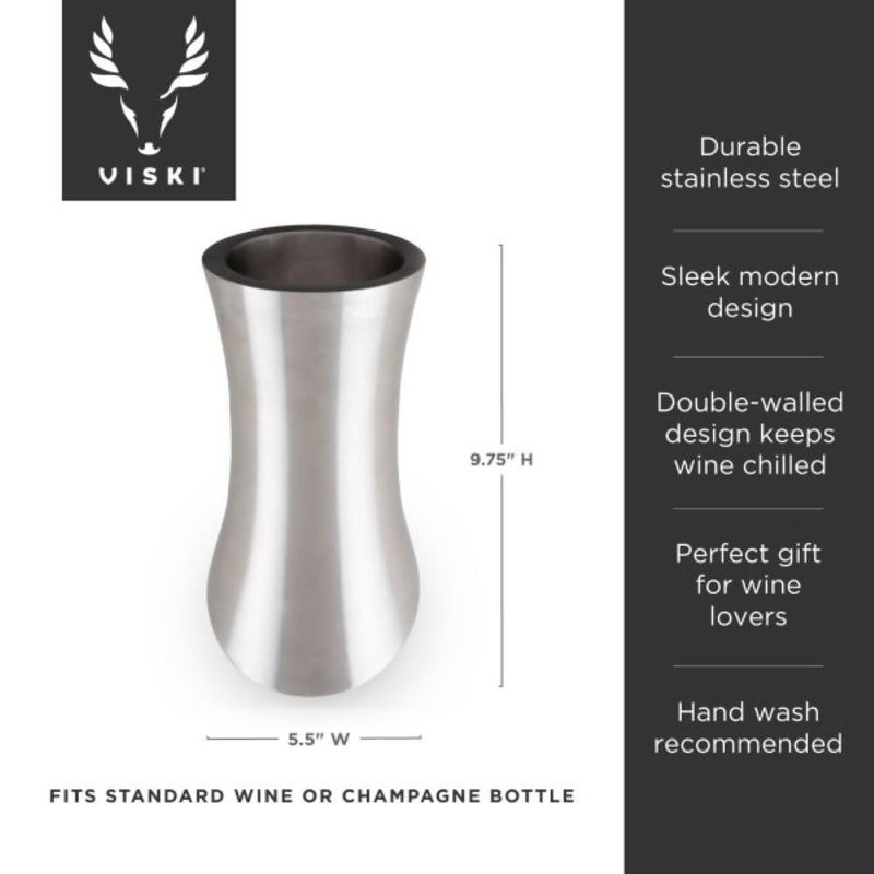 Viski Convex Wine Chiller, Double Wall Wine Cooler, Single Bottle Wine Chillers for Bottles, Stainless Steel Drink Cooler Set of 1 - Image 3